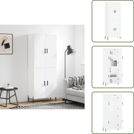 Aparador blanco - vidaXL Aparador alto madera contrachapada blanco 69,5x34x180 cm - Mueble decorativo