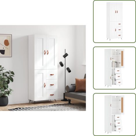 Aparador blanco - vidaXL Aparador alto madera contrachapada blanco 69,5x34x180 cm - Muebles de madera