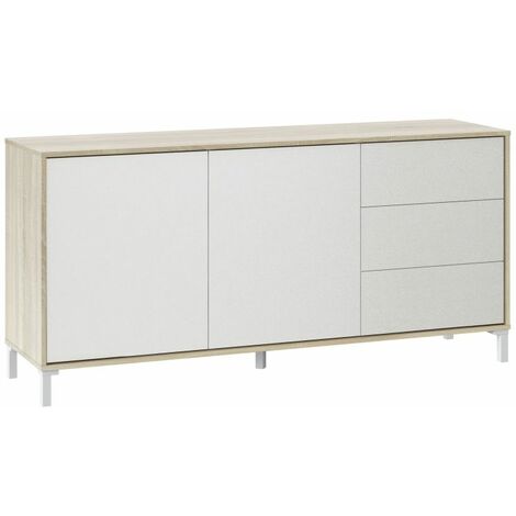 FANMUEBLES Aparador Brooklyn Blanco Artik (Blanco Mate) - Roble Canadian 154cm (ancho) x 74cm (alto)