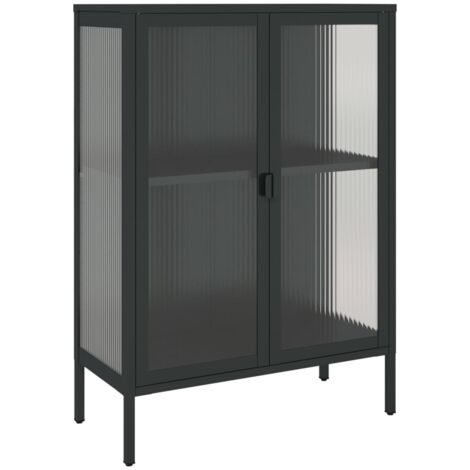 Aparador buffet cómoda armario mueble organizador cocina salón salón 75 x 35 x 105 cm vidrio y acero negro 020036121