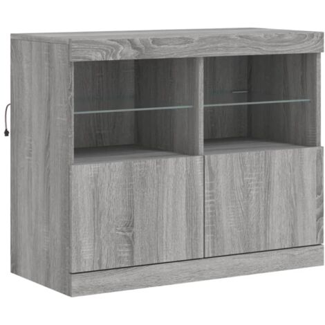 Aparador buffet cómoda armario mueble organizador cocina salón salón con luces LED Sonoma 81 x 37 x 67 cm gris 020030084