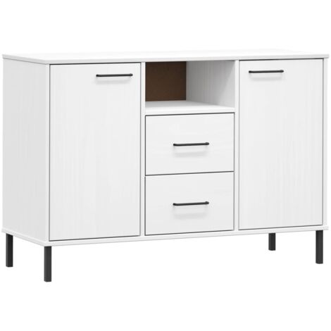 Aparador buffet cómoda armario mueble organizador cocina salón salón con patas de metal 113 x 40 x 77 cm madera maciza blanco 020030093