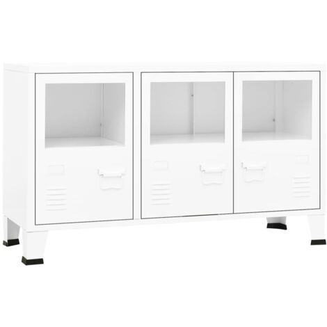 Aparador buffet cómoda mueble almacenaje organizador cocina salón salón industrial 105 x 35 x 62 cm metal y cristal blanco 020035679