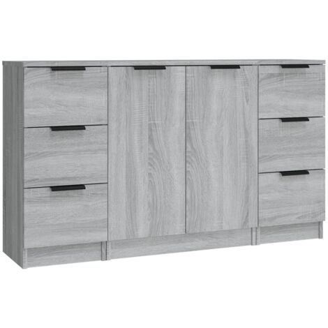 Aparador buffet cómoda mueble unidad de almacenamiento organizador cocina salón salón 3 piezas madera contrachapada Sonoma gris 020037180