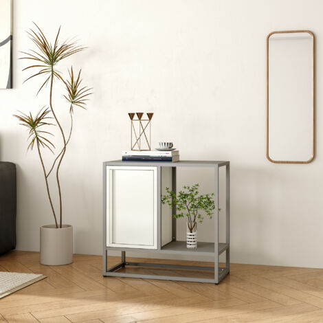 Aparador Burlöv con puerta acero 70x72x35cm - Gris/Blanco [en.casa]