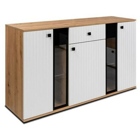 HOMN LIVING Aparador Bruce 3 cajones y 2 Puertas, Madera Maciza, 140 cm  (Ancho) 40 cm (Profundo) 77 cm (Altura)