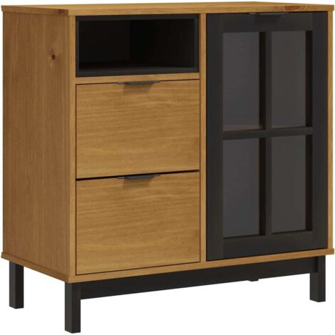 Aparador cómoda armario mueble organizador cocina salón salón con puerta de cristal 80 x 40 x 80 cm madera maciza de pino marrón 020030104