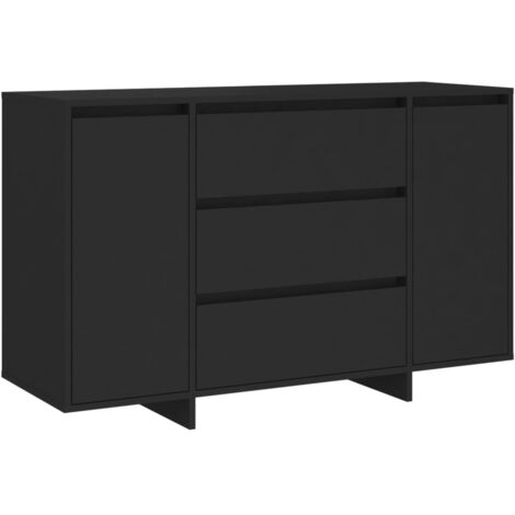 Aparador Cómoda Armario Unidad de Almacenamiento Organizador Cocina Salón Salón con 3 Cajones 120 x 41 x 75 cm Negro Madera Contrachapada 020029743