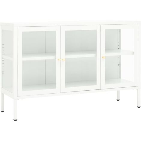 Aparador cómoda cómoda armario mueble organizador cocina salón salón 105 x 35 x 70 cm acero y cristal blanco 020030192