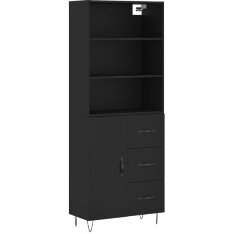 Aparador cómoda cómoda armario mueble organizador cocina salón salón alto 69,5 x 34 x 180 cm madera contrachapada negra 020035028