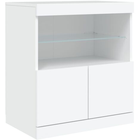 Aparador cómoda cómoda armario mueble organizador cocina salón salón con luces LED 60 x 37 x 67 cm blanco 020029857