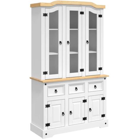 Aparador cómoda cómoda mueble almacenaje organizador cocina salón salón alto Corona 112 x 43 x 196 cm madera maciza pino mexicano blanco 020034220