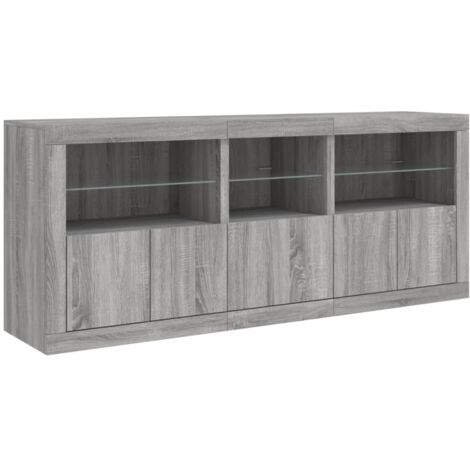 Aparador cómoda mueble almacenaje organizador cocina salón salón con luces LED sonoma 162 x 37 x 67 cm gris 020030056