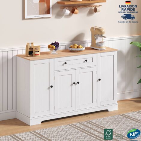 Aparador con 1 cajón y 4 puertas, dimensiones 138 x 40 x 85 cm - Aparador de almacenaje escandinavo para salón - Blanco