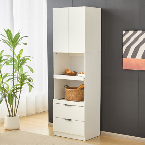 Aparador con 1 puerta abatible 2 estantes deslizantes abiertos y 2 cajones con protección antivuelco 59.5x45x200 cm color blanco