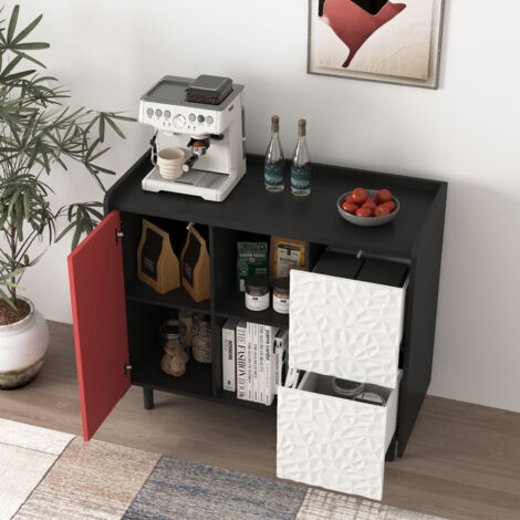 Aparador con 2 Cajones, 2 Huecos Abiertos y Armario Cerrado, para Cocina o Comedor, MDF, 90 x 40 x 80 cm