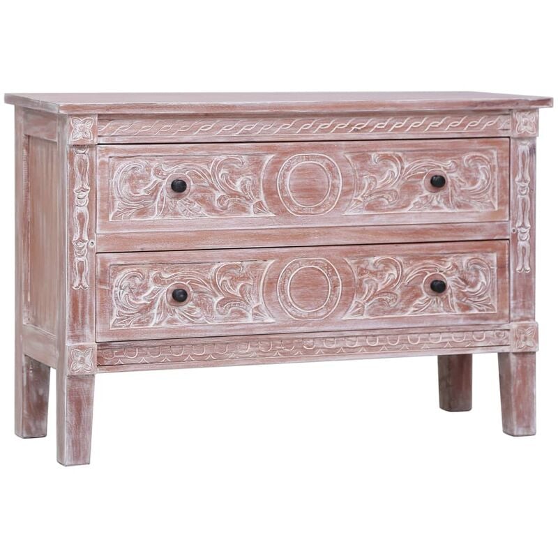 

Aparador con 2 cajones madera maciza de caoba 90x30x60 cm - Marrón - Vidaxl
