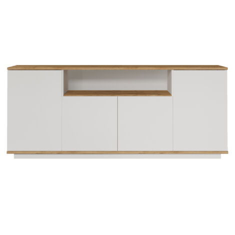 Aparador Con 4 Puertas Y Estantes 180Cm Pino Blanco