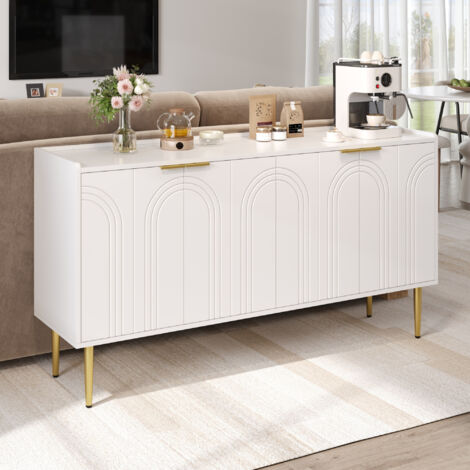 Aparador con 4 Puertas y Estantes Ajustables, Estilo Lujo Moderno, en MDF, 140×38×75 cm, Blanco