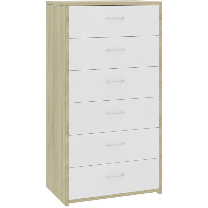

Aparador con 6 Cajones Aglomerado 50x34x96 cm Blanco y Roble Sonoma - Multicolor - Vidaxl