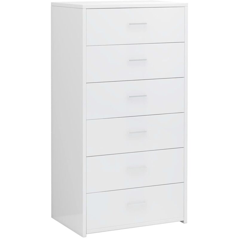 

vidaXL Aparador con 6 Cajones Aglomerado 50x34x96 cm Blanco Brillante - Blanco