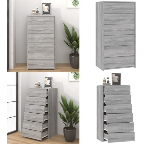 Aparador con 6 cajones contrachapado gris Sonoma 50x34x96 cm - Almacenamiento en casa - Muebles decorativos