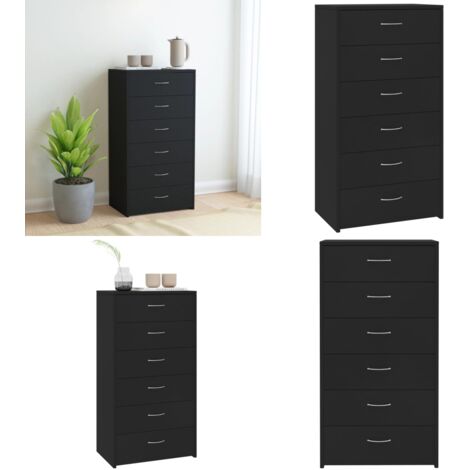 Aparador con 6 cajones madera contrachapada negro 50x34x96 cm - Mueble de almacenamiento - Aparador negro