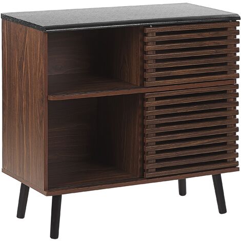 Aparador con acabado de madera oscura 80 x 40 x 80 cm mueble rústico con puertas correderas Perth