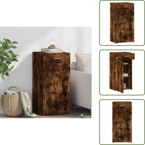 Aparador con cajón - vidaXL Aparador madera de ingeniería roble ahumado 45x42,5x93 cm - Aparador decorativo