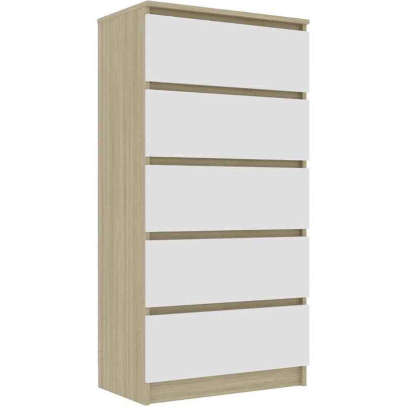 

vidaXL Aparador con Cajones Aglomerado 60x35x121 cm Roble Sonoma Blanco - Blanco