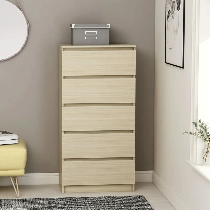 

Aparador con cajones aglomerado color roble Sonoma 60x35x121 cm - Beige