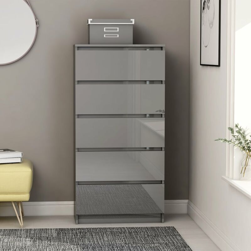 

Happyshopping - Aparador con cajones aglomerado gris brillante 60x35x121 cm