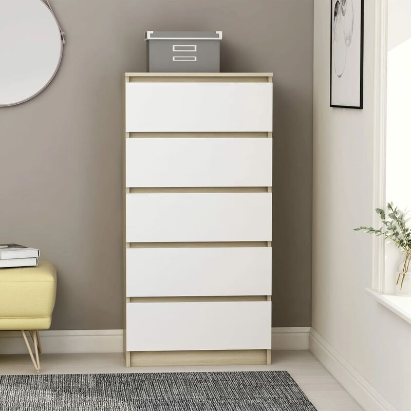 

Youthup - Aparador con cajones aglomerado roble Sonoma blanco 60x35x121cm - Beige