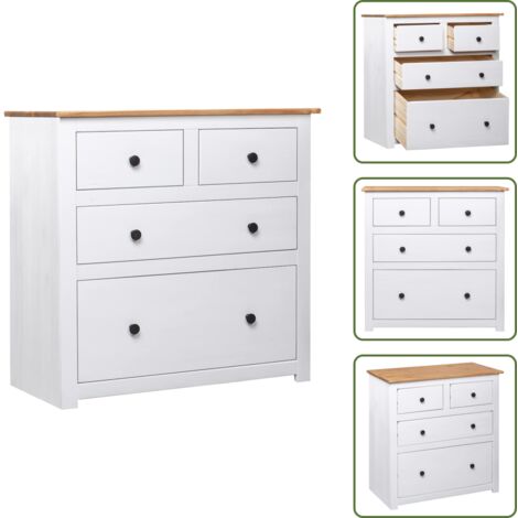 Aparador con cajones - vidaXL Aparador de madera maciza pino estilo Panamá blanco 80x40x83 cm - Aparador blanco
