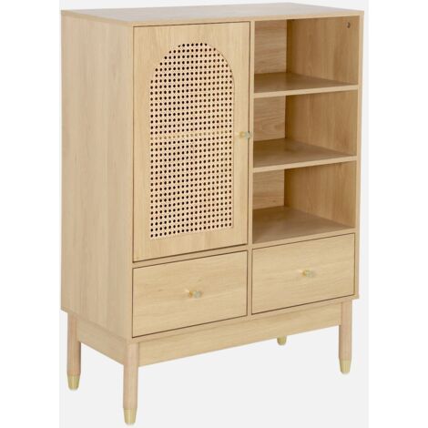 Aparador con decoración de madera y mimbre 1 puerta, 75cm