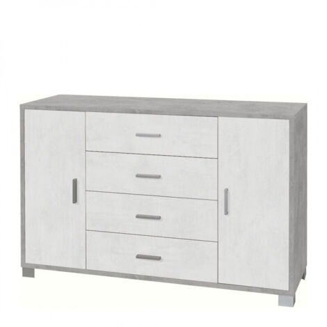 Aparador con dos puertas y cuatro cajones Cemento Blanco 136x41x h86 cm