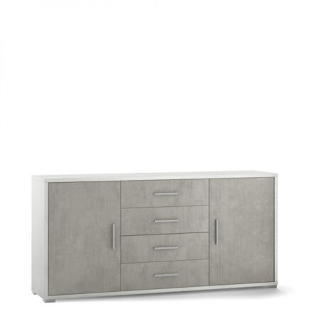 Aparador con dos puertas y cuatro cajones Cemento Blanco 174x41x h84 cm