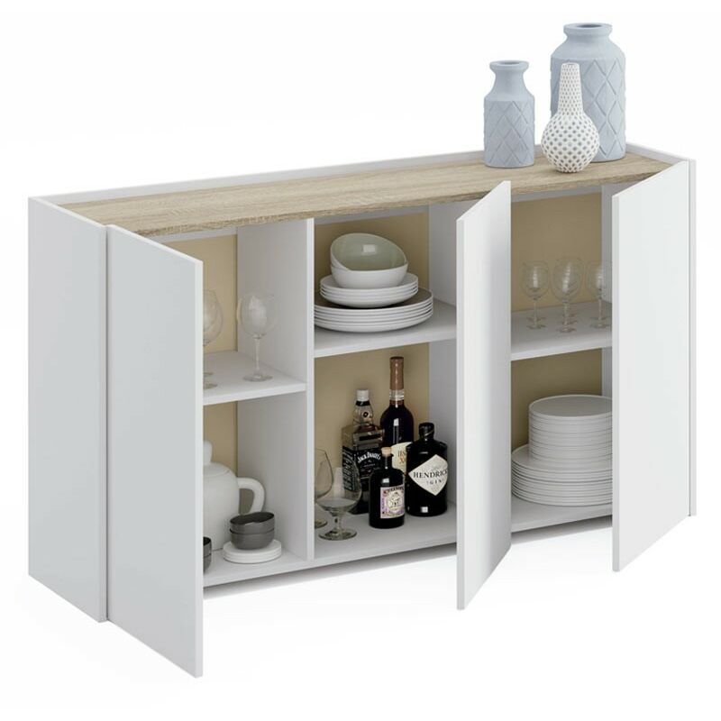 

Mueble aparador 3 Puertas Iratxe Blanco y Cambrian Salon Comedor despacho habitacion recibidor 140x8