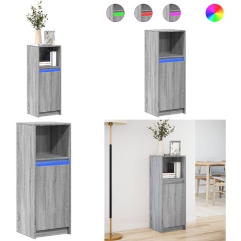 Aparador con LED madera de ingeniería gris Sonoma 38x34x100 cm - Madera de ingeniería - Almacenamiento