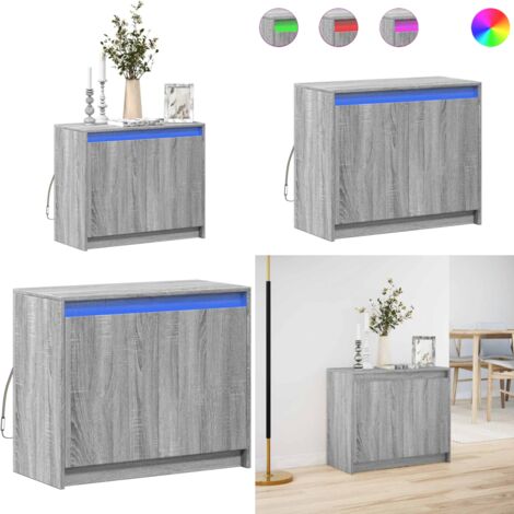 Aparador con LED madera de ingeniería gris Sonoma 72x34x61 cm - Madera de ingeniería - Almacenamiento
