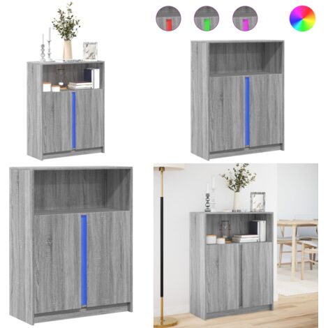 Aparador con LED madera de ingeniería gris Sonoma 77x34x100 cm - Madera de ingeniería - Almacenamiento