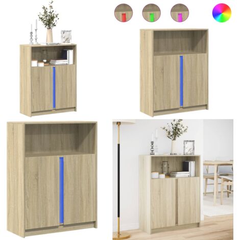 Aparador con LED madera de ingeniería roble Sonoma 77x34x100 cm - Madera de ingeniería - Armario de almacenaje