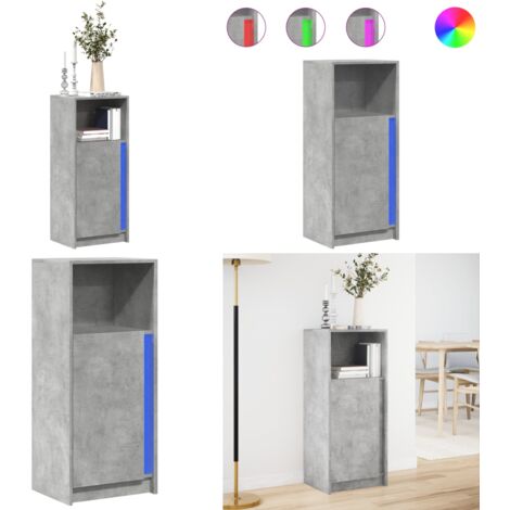 Aparador con LED madera ingeniería gris hormigón 42,5x34x100 cm - Madera de ingeniería - Almacenamiento