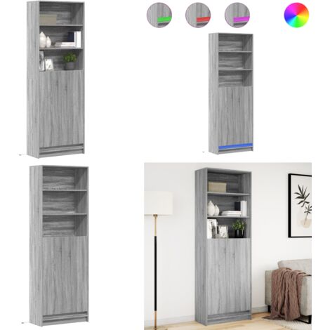 Aparador con LED madera ingeniería gris Sonoma 69x32,5x200 cm - Madera de ingeniería - Armario alto