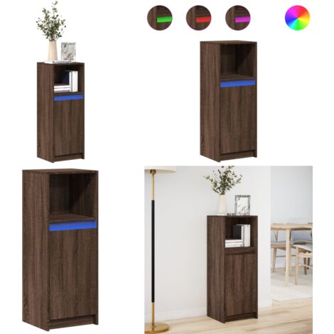 Aparador con LED madera ingeniería marrón roble 38x34x100 cm - Madera de ingeniería - Almacenamiento