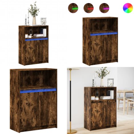 Aparador con LED madera ingeniería roble ahumado 72x34x100 cm - Madera de ingeniería - Roble ahumado