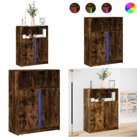 Aparador con LED madera ingeniería roble ahumado 77x34x100 cm - Madera de ingeniería - Armario buffet