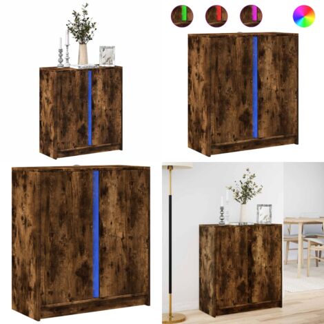 Aparador con LED madera ingeniería roble ahumado 77x34x85 cm - Madera de ingeniería - Armario buffet