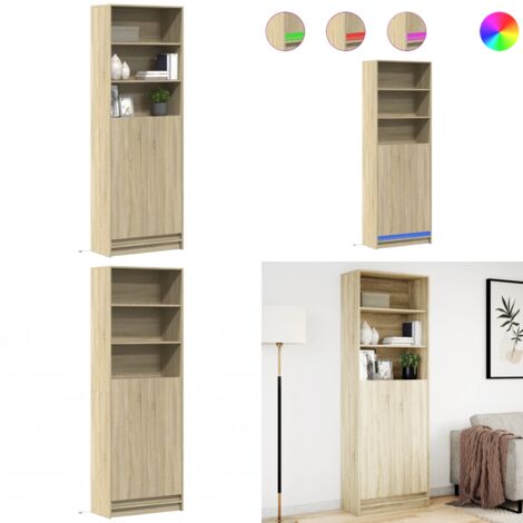 Aparador con LED madera ingeniería roble Sonoma 69x32,5x200 cm - Madera de ingeniería - Armario alto