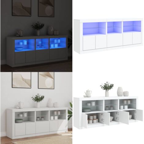 Aparador con luces LED blanco 162x37x67 cm - Aparador de almacenamiento - Aparador moderno